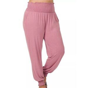 Zenana High-Waisted Smocked Waistband Joggers Buttery Soft Stretch 1X Mauve